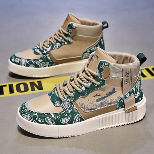 Image of Men's Fashion High Top Chinese Style Skate Sneakers Stylish Comfortable Skateboarding Road Running Walking Shoes