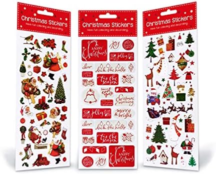 Christmas Stickers Decorating 3 Pack Sheet - Self Adhesive Merry Xmas Crafting, Scrapbook, Gift, Present, Party Bag Filler, Card Making Supplies for Kids - Santa Claus, Reindeer, Snowflake
