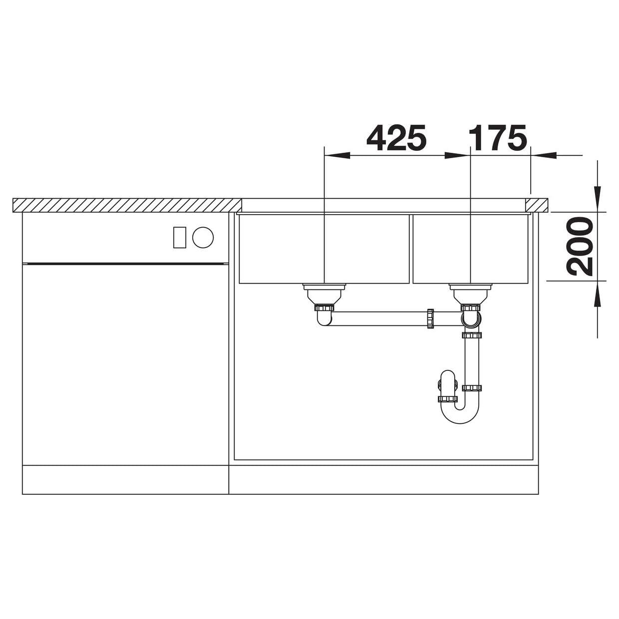 Blanco SUBLINE 480/320-U 523 591 - Fregadero de cocina 480/320-U-523 Tartufo, 1, 340 mm/160 mm, lavabo izquierdo