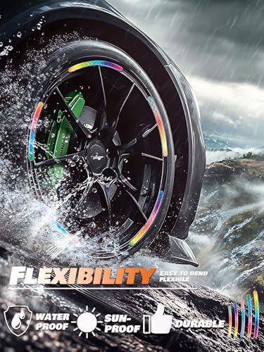 Image of Maicican Rainbow Reflective Stripe Car Wheel Stickers, 20 Pcs - Night Safety Warning, Anti-Scratch, Universal