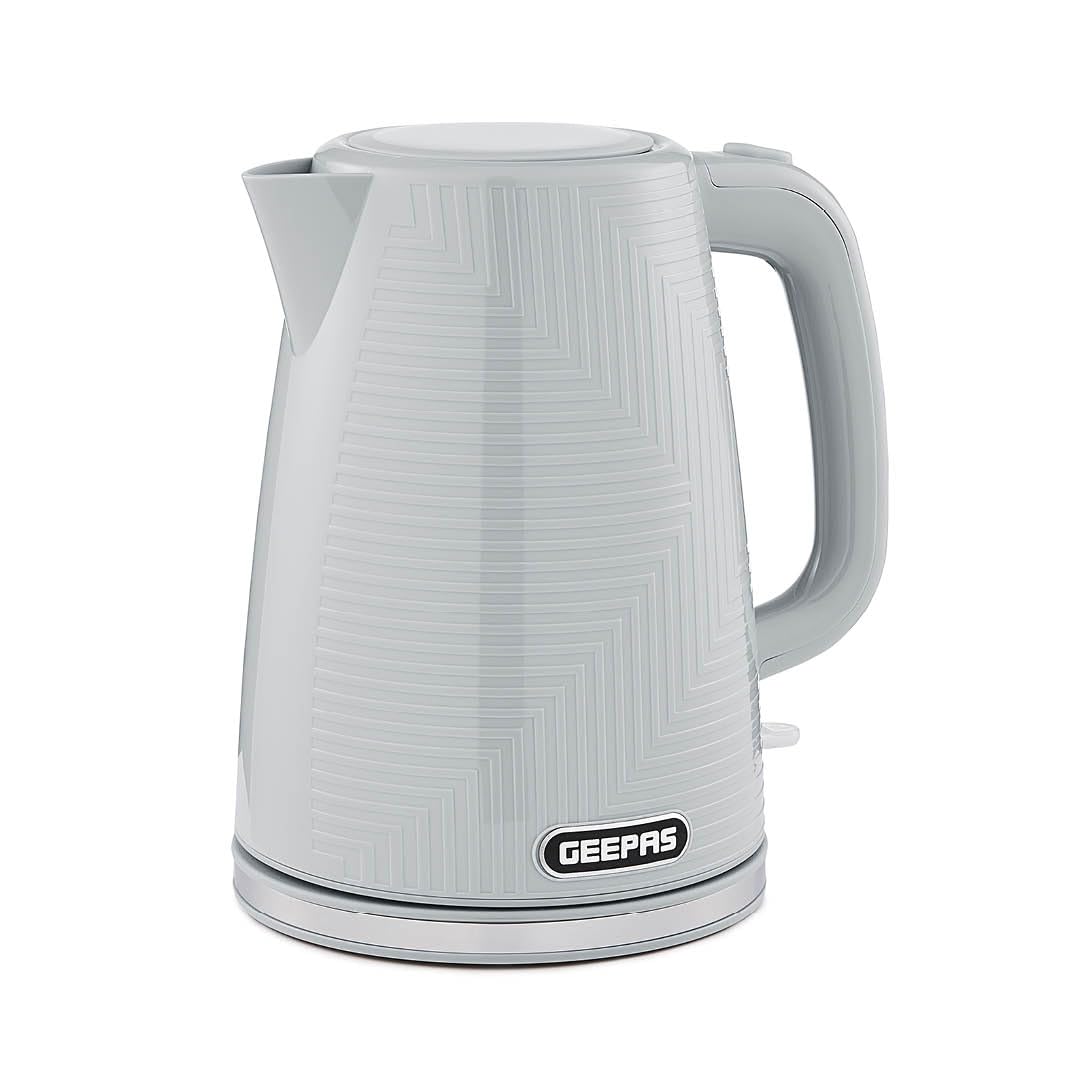 GEEPAS Opus 1.7L Cordless Electric Kettle | Textured Premium Kettle with 360° Rotational Base | Concealed Heating Otter Control | Space Saving Cord Storage LED Indicator | 2 Year Warranty 3000W Grey