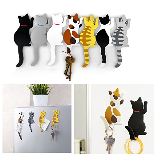 Comidox Cute Multifunction Cat Magnetic Refrigerator Sticker Fridge Magnet Hanging Hook 2 in 1 Black cat /white cat / three cats 3pcs