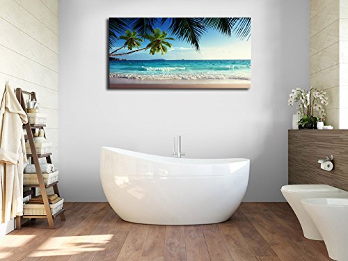 Yearainn Large Canvas Wall Art Summer Ocean Waves Coconut Trees On Sands Beach Seascape Scenery Painting Long Canvas Artwork Sea Contemporary Nature Picture For Home Office Wall Decor 24 Inch X 48 Inch thumb #2