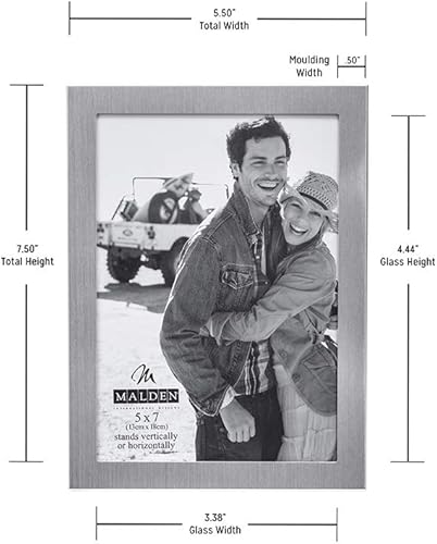 Miniatura 5 de Malden International Designs - Marco de fotos de metal esencial plateado mate, 5 x 7 pulgadas, color plateado