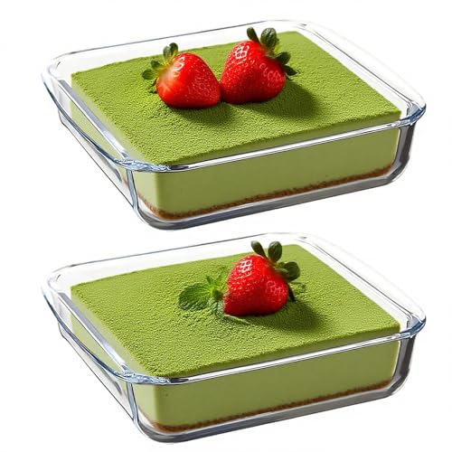 Juego de 2 moldes de cristal pequeños cuadrados de vidrio de borosilicato, resistentes al calor hasta 400 °C, para freidora de aire caliente, horno, microondas, 16 x 16 x 4 cm