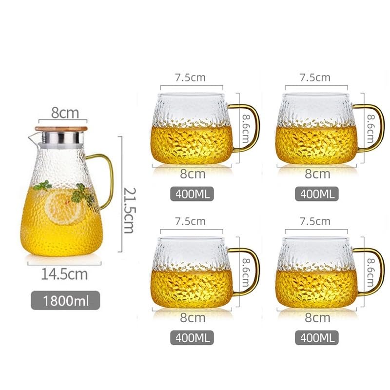 Brocca Acqua Brocca d'acqua Set di brocca d'acqua in vetro Teiera resistente al calore for la casa Set di tazze da tè Bollitore freddo Brocca d'acqua con manico for bicchieri bollenti Caraffa Acqua (