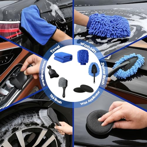 23Pcs Car Detailing Kit, Car Detailing Brush Set, Car Wash Cleaning Kit, Car Detailing Brushes, Professional Car Care Kit for Interior Exterior Wheels, Blue - Image 5