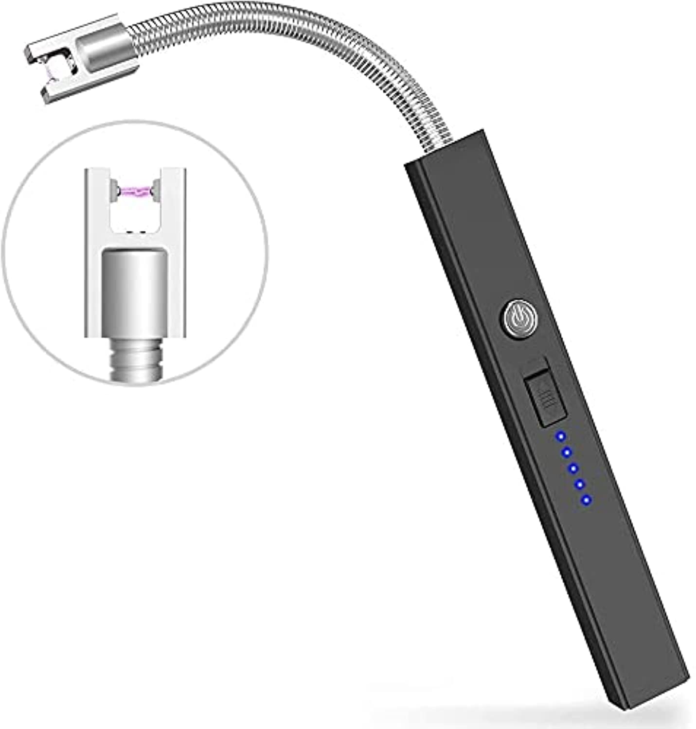 Lighter, Upgraded Candle Lighter Camping Lighter Grill Lighter USB Lighter Plasma Arc with LED Battery Display Safety Switch, Longer Flexible Neck for Candle Cooking BBQs Fireworks