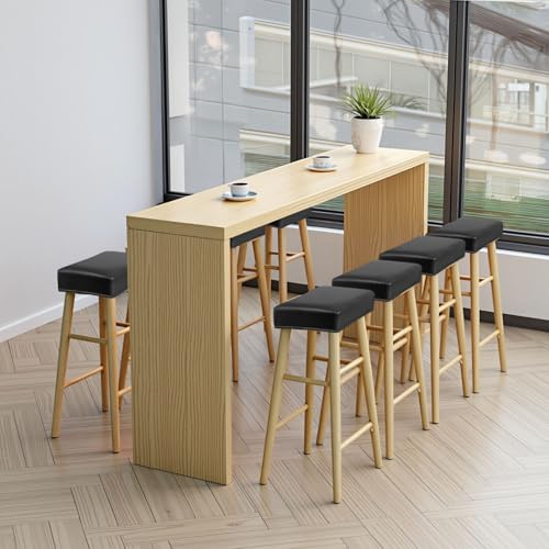 Image of PU Leather Bar Stool Covers Rectangular, 100% Waterproof Stool Covers Rectangle Super Stretch 20% Thicker Leather Saddle Stools Cover Rectangular Counter Bar Stools with Elastic Band (4 PCS, Black)