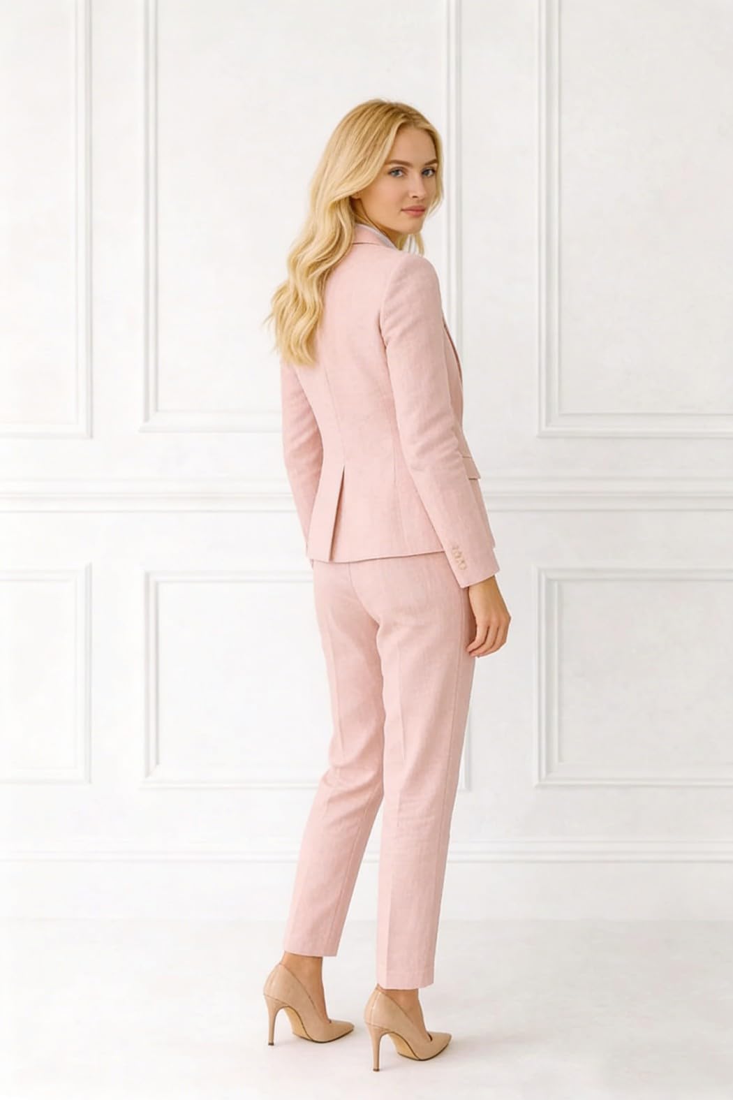 Ensemble 3 pièces en lin léger pour femme avec blazer, gilet et pantalon habillé et décontracté