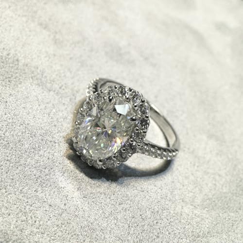 4.5 Carat Oval Moissanite Rings for Women Engagement Rings Promise Ring Halo Rings 925 Sterling Silver Rings Lab Grown 4-Prong Diamond Rings for Mom Chiristmas Size 6-93