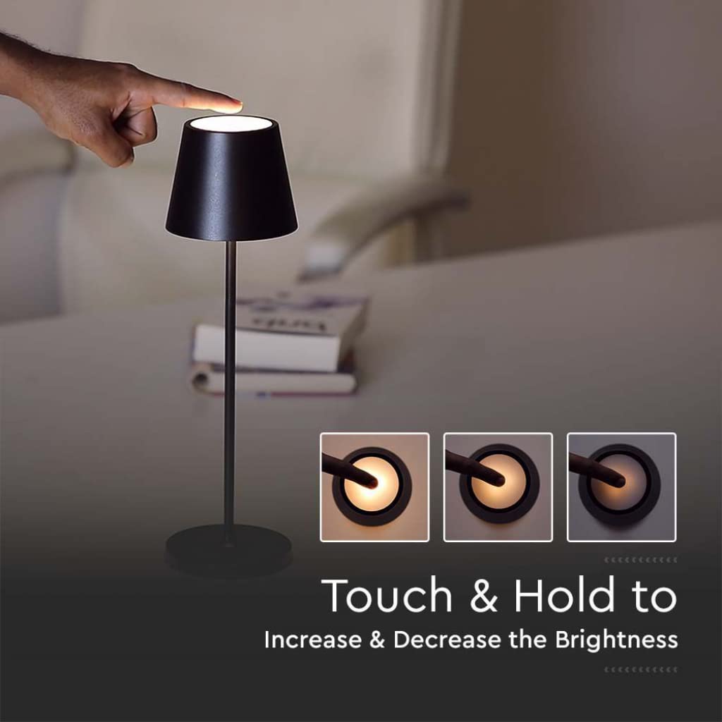 V-TAC Dimmbare LED Tischlampe Kabellos mit Touch-Bedienung - Wiederaufladbar Schwarz Lampe für den Innen und Draußen - Außenbereich IP54 - Hause Restaurant - 4400-mAh-Akku - Warmweiß 3000K