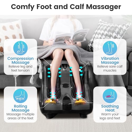 Image of Giantex Foot and Calf Massager with Heat - Shiatsu Foot Massager Machine with Vibration, Deep Kneading, 3-Level Intensity Modes, Electric Foot Massager for Tired Feet, Leg, Calf Pain Relief (Grey)