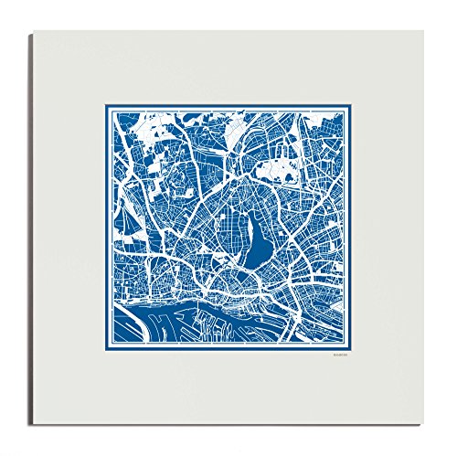 O3 Design Studio Hamburg Paper Cut Map Matted Blue 20x20 in. Paper Art