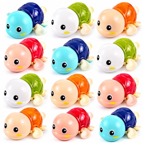 Image of PLUSPOINT Bath Toys for Toddlers | 12 Pack Swimming Turtle Bath Toys | Wind Up Floating Water Toys for Babies & Kids | Bathtub, Pool & Water Play Toys for Boys & Girls 1+ Years