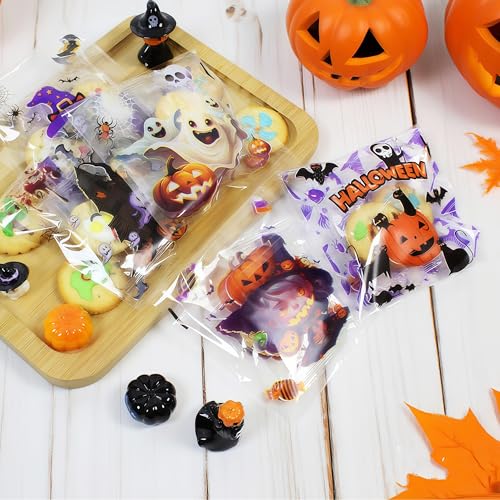 Ankyery 200 PCS Halloween Sweet Bags, Self Adhesive Clear Cookie and Candy Bags for Kids Trick or Treating, Small Goodie Gift Bags for Halloween Party Favors Supplies in 8 Designs - Image 5
