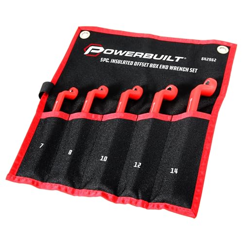 Powerbuilt 5-Piece Offset Box End Insulated VDE Wrench Set, Rated for 1000V, Sizes 7mm-14mm, Electric and Hybrid Vehicles – 642962