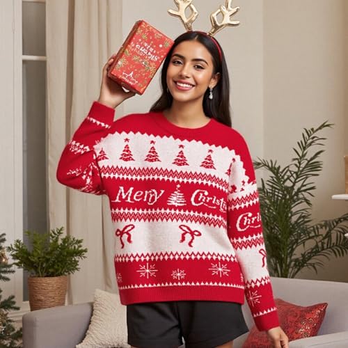 Image of Women Cute Bow Knit Sweater Y2k Long Sleeve Crew Neck Knitted Pullover Top Oversized Going Out Fall Winter Knitwear