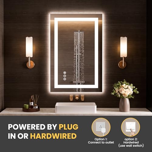 Image of LOAAO 20 inchx34 inch LED Bathroom Mirror with Lights, Anti-Fog, Dimmable, Backlit + Front Lit, Lighted Bathroom Vanity Mirror for Wall, Memory Function