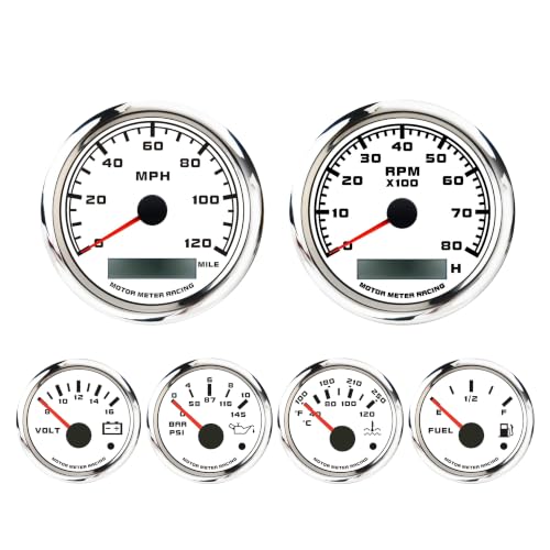 MOTOR METER RACING 85mm 3-3/8" W PRO Series 6 Gauge Set White Dial