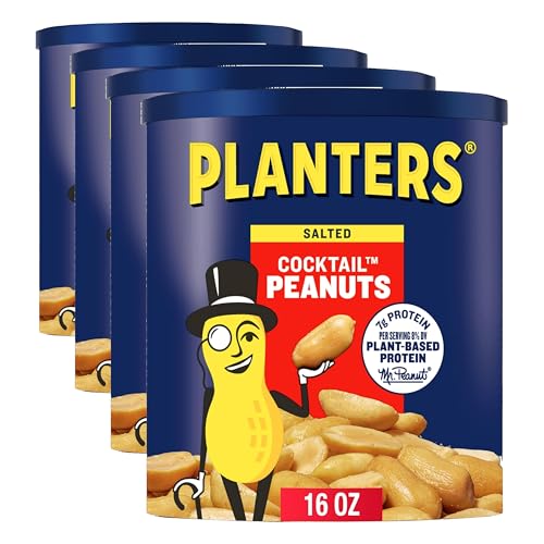 Image of PLANTERS Salted Cocktail Peanuts, 16 oz. Resealable Jar - Cholesterol Free Heart Healthy Snack - A Good Source of Essential Nutrients - Premium Quality Peanuts - Kosher (Pack of 4)
