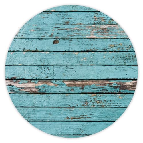 younikat Alfombrilla de ratón con Aspecto de Madera Turquesa I Ø 22 cm Redonda I Alfombrilla tamaño estándar, Antideslizante I Estilo Shabby Chic Desgastado I dv336