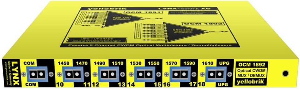 yellobrik OCM 1892 9-Channel CWDM Optical Multiplexer/Demultiplexer with LC/PC Single Mode Optical Connectors, 1450-1610nm Channel Wavelength