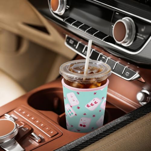 Image of Insulated Neoprene Cup Sleeve for Iced Coffee & Cold Soda - Reusable & Sweatproof, Keeps Drinks Cold Longer, Coffee Coolie for Hot & Iced Drinks (Mahjong, Medium: 22-24oz)