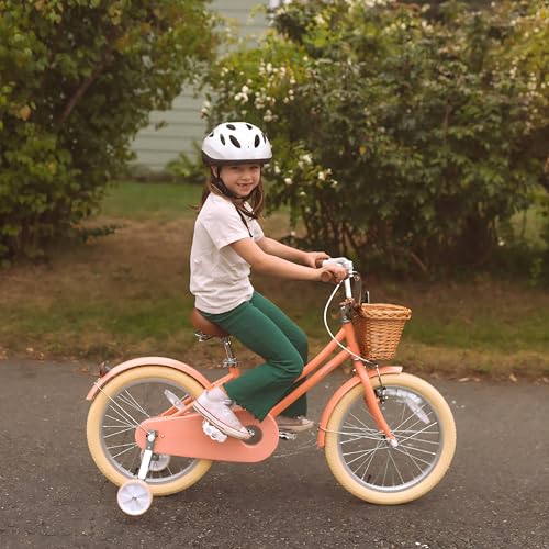 Image of Glerc Little Molly 12-20 Inch Kids Retro Cruiser Bike for 2-13 Year Old with Wicker Basket & Training Wheels /Kickstand, Multiple Colors