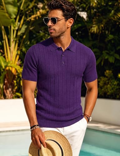 Camiseta polo informal para hombre Barry.Wang, tejido acanalado, manga corta, botones, ideal para verano, playa, vacaciones, golf y ocasiones casuales miniatura 2