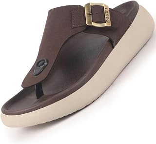 Men Buckle Adjustable T-Strap Side Stitched Summer Waterproof Slip On Sandals|Comfort Featherlite Insole|Thong Slipper for Monsoon Rainy Season