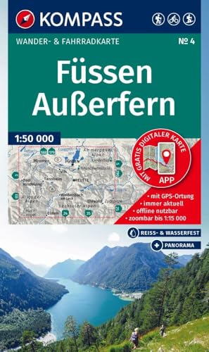 KOMPASS Wanderkarte 4 Füssen, Außerfern 1:50.000: Wander- und Fahrradkarte in einem - inklusive Offline-Verwendung in der KOMPASS-App. Wander-& Radwege. Panorama. Skitouren. Langlaufen. Reiten. KOMPASS Wanderkarte 4 Füssen, Außerfern 1:50.000: Wander- und Fahrradkarte in einem - inklusive Offline-Verwendung in der KOMPASS-App. Wander-& Radwege. Panorama. Skitouren. Langlaufen. Reiten.