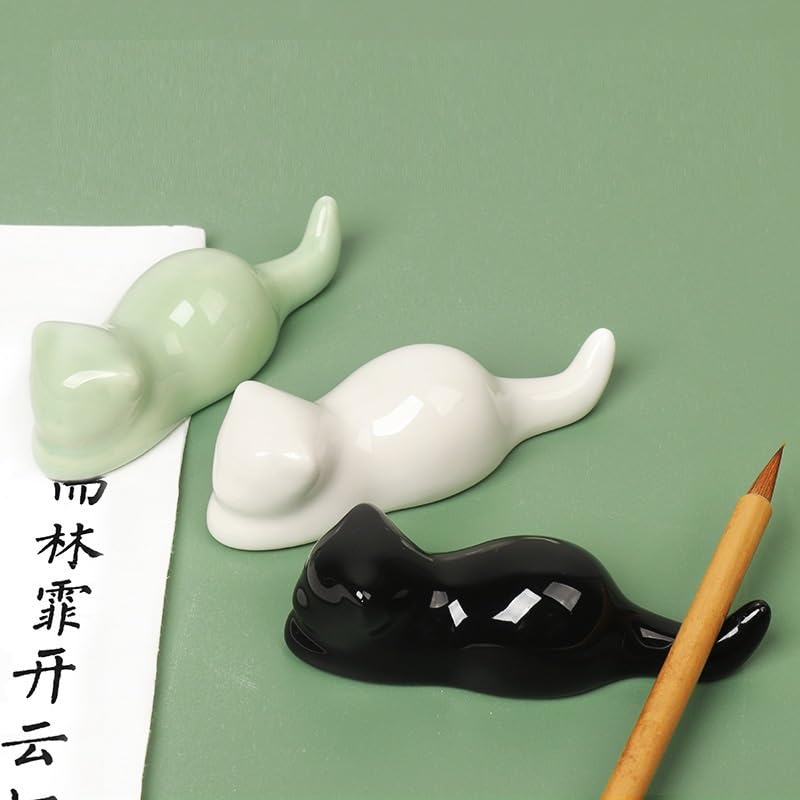 Amazon.co.jp: 筆置き 猫 文鎮 青磁 陶器 - 書道が好きな友人への