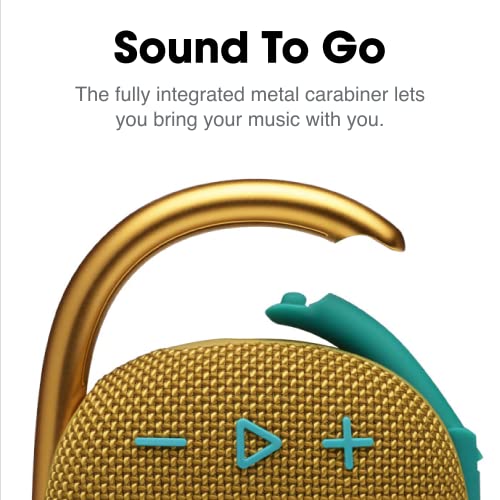Image of JBL Clip 4, Yellow - Portable Bluetooth 5.1 Speaker - Up to 10 Hours of Play - Waterproof & Dust Resistant - Includes Noise & Echo-Canceling Speakerphone