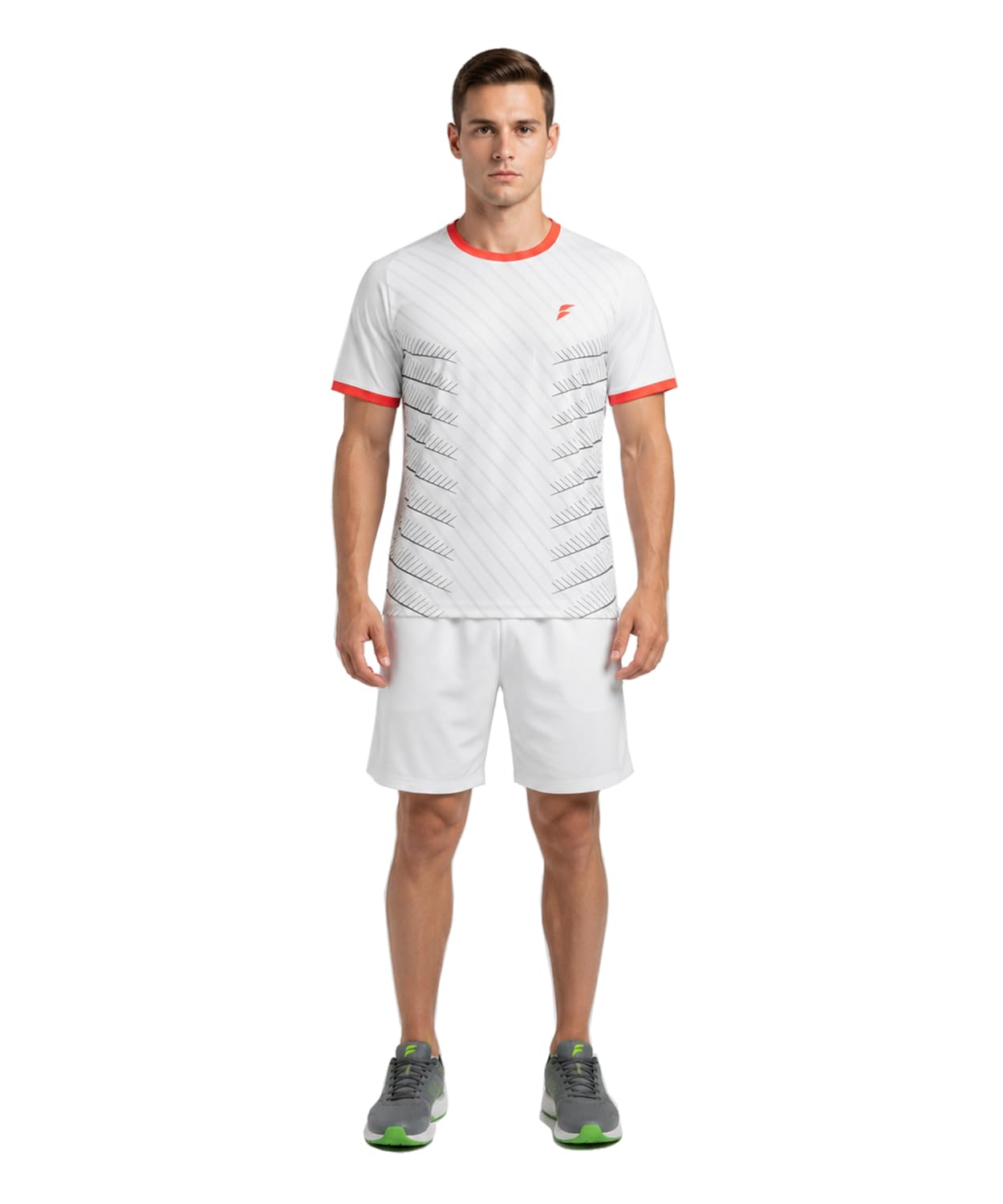 FitKit Branded Sports T-Shirt for Men – Premium Grey Red Lines Pattern Printed Round Neck Half Sleeve Gym & Workout Wear-image-3