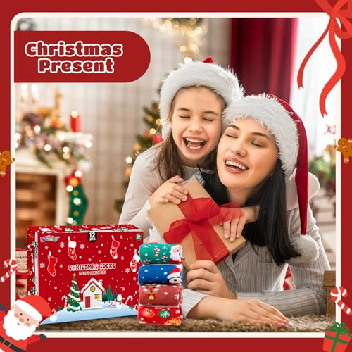 MGparty 12 Pairs Kids Christmas Socks Holiday Crew Socks for Boys Girls Colorful Xmas Gift Cute Stocking Stuffers (6-8 Years) image 6