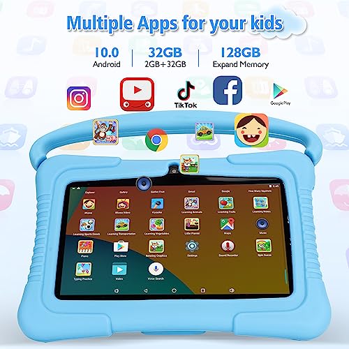 Image of Veidoo Kids 7 inch Android Tablet PC, 2GB RAM, 32GB ROM, Safety Eye Protection, WiFi, Dual Camera, Games, Parental Control APP, Blue Silicone Case