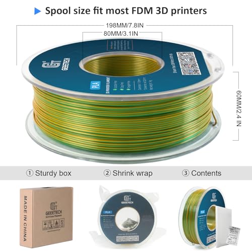 Image of Geeetech 3D Printer Silk PLA Dual Color Filament, Metal-Like Shiny Silk Filament 1.75mm 1kg (2.2lbs) Spool, Dimensional Accuracy + /- 0.02 mm, Silk Yellow Green