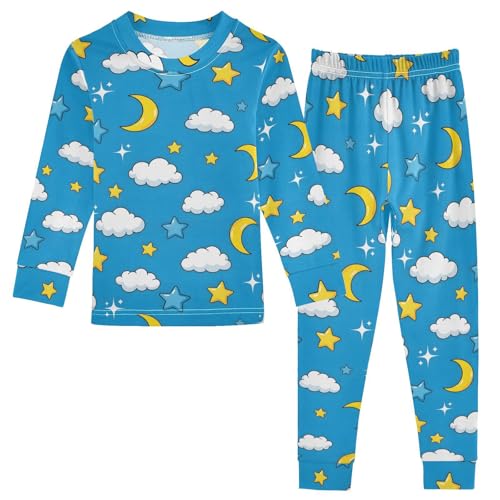 Pajama Sets Long Sleeve with Stars White Clouds Soft Comfy Sleepwear 2 Piece PJS 3-8T