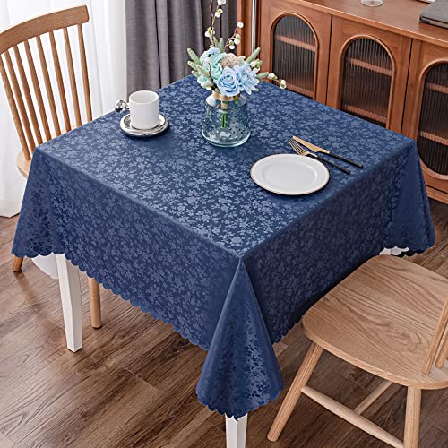 Image of Smiry Square Table Cloth, Waterproof Heavy Duty Vinyl Tablecloths, Wipeable Washable Table Cover for Kitchen and Dining Room (Navy, 60 inch X 60 inch)