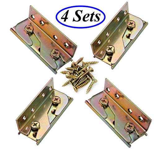 Socell 4 Sets Bed Rail Brackets Heavy Duty No-Mortise Bed Rail Fittings Wooden