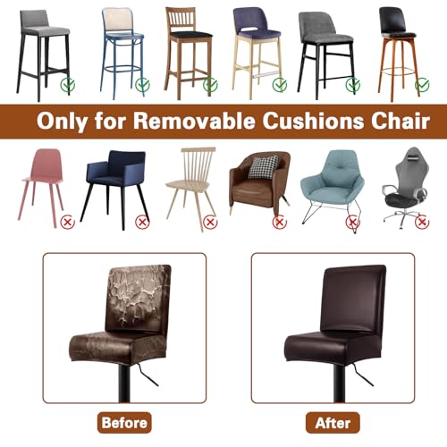 Image of PU Leather Bar Stool Covers with Backs, 6 Pack Stretch Waterproof Bar Stool Chair Covers Washable & Comfortable Barstool Covers Slipcovers with Back for Pub /Counter /Dining Room Decoration (Brown)