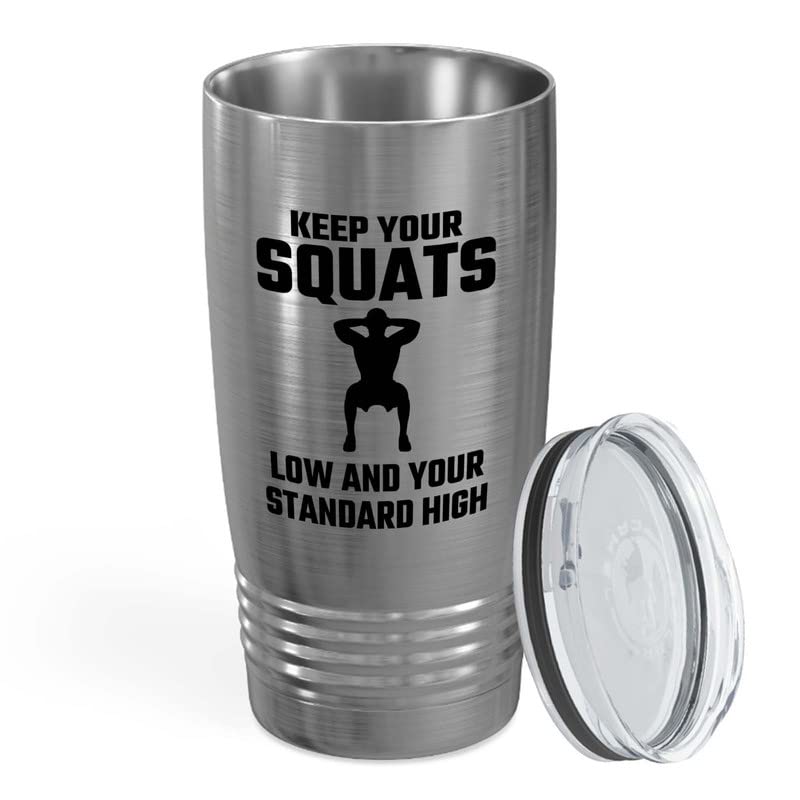 Flairy Land Gym Squat Silver Tumbler 20oz - your standard high - Squat Bar Weights Funny Workout Pullup Rack Squat Tack Fitness