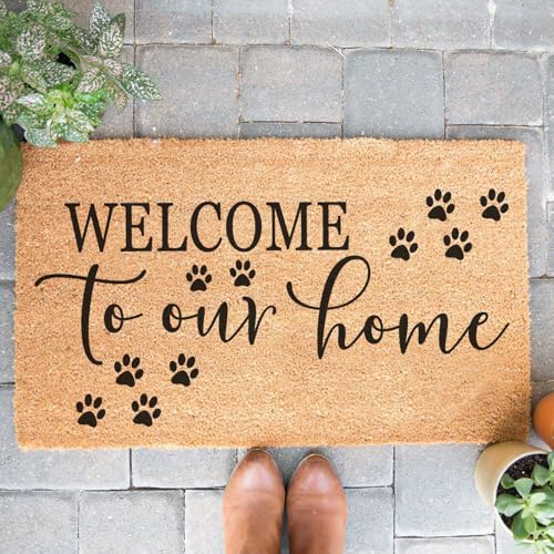 Image of GXGXZZZ Funny Coir Doormat Welcome Front Door Porch Decor for The Entrance Way Heavy-Duty Non Slip Outdoor 30 x 18inch (Welcome to Our Home Dog Paws)