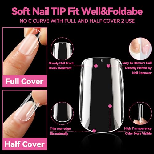 Image of UNA GELLA Short Square Nail Tips 216pcs Short Square Gel Tips 12 Sizes Press On Nails Full Cover Clear Fake Nails Extension for Home DIY Nail Salon
