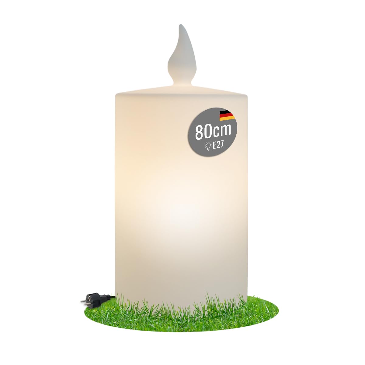 8 seasons design Dekoleuchte Kerze Shining Candle 80 cm (Weiß) E27-Fassung, LED warmweiß – wetterfest – für innen & außen (Garten, Terrasse, Balkon) - Weihnachten, Deko Advent