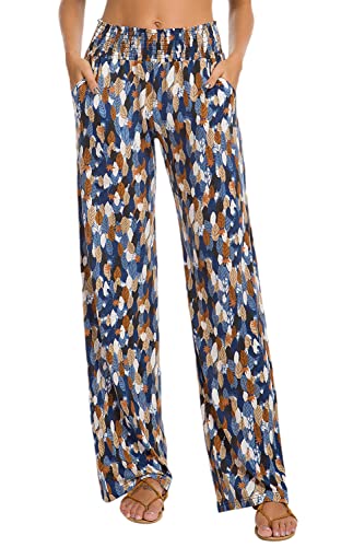 Urban CoCo Women's Boho Palazzo Pants Wide Leg Beach Pants High Waisted Lounge Pants with Pockets(M, 9)