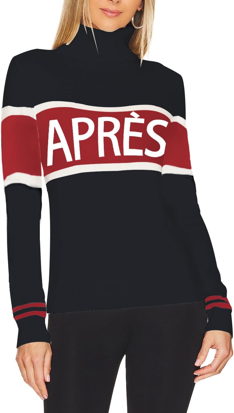 Women Turtleneck Sweaters Stripe Sleeve Lightweight Shirts Apres Ski Tops Fashion Winter Thermal Outfits