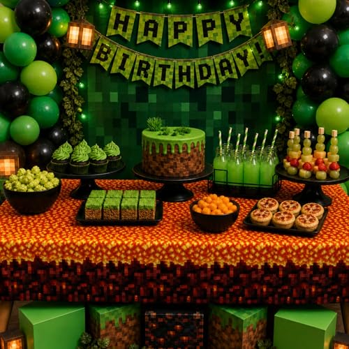 Image of Blue Orchards Pixel Lava Tablecover (Pack of 3) 108 inch x 54 inch - Immersive Lava Themed Gaming Tablecloth, Accent and Backdrop, Gift Wrap, Lava Block Style Party Table Cover, Lava Rock Inspired
