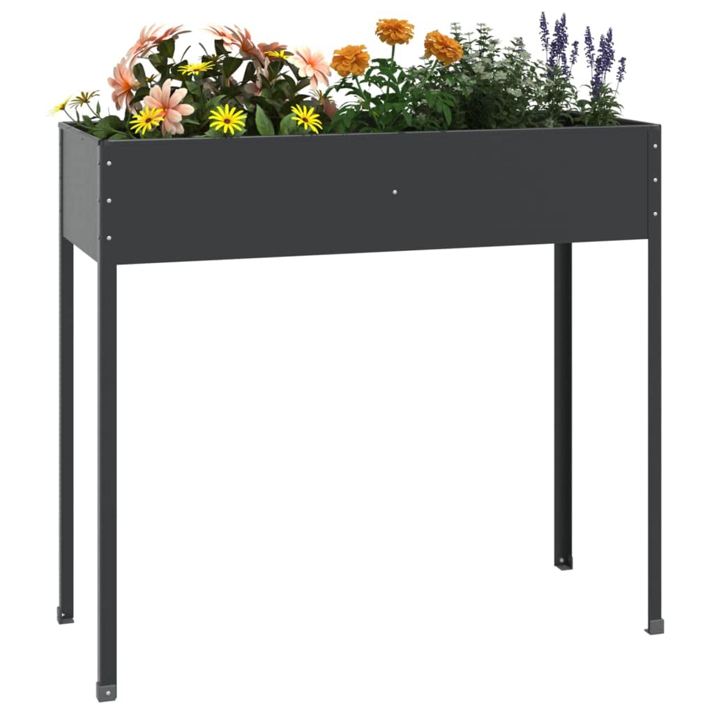 Pflanzkübel Anthrazit aus verzinktem Stahl 100,5x40,5x90 cm mit Abflussloch und Bewässerung, wetterfester Balkonkasten für Garten, Terrasse, Balkon, Indoor und Outdoor Nutzung